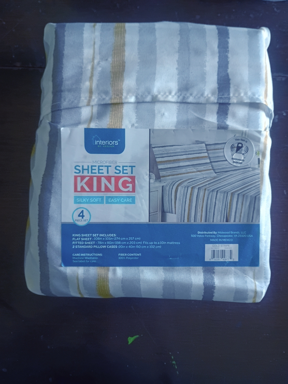 Home Interiors King Sheet Set - Blue, Gray & Yellow Stripe